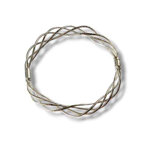 Vintage Estate Silver Tone Woven Wire Minimalist Bangle Bracelet - Picture 6 of 8